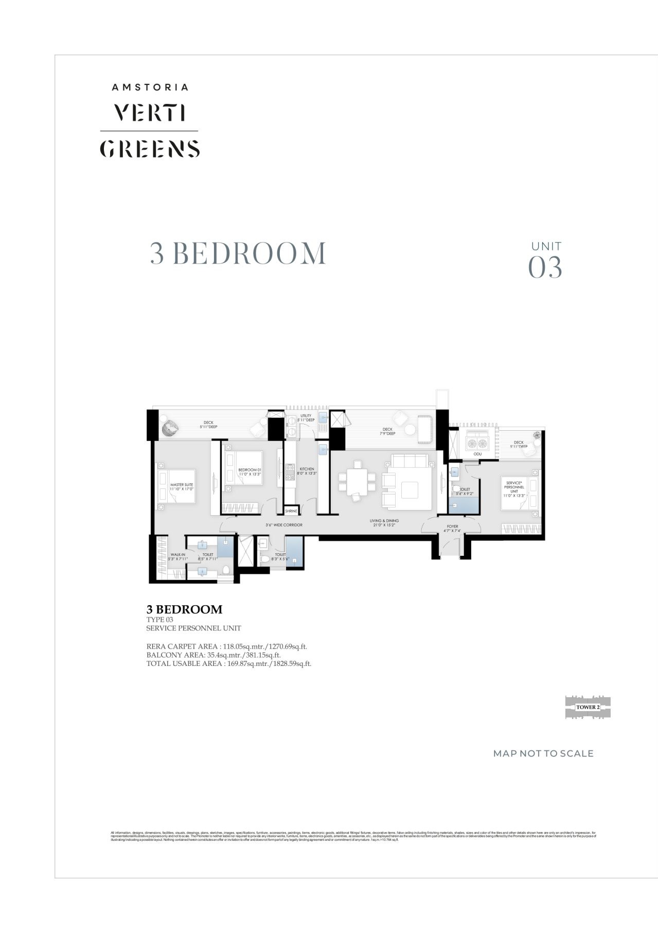 BPTP Amstoria Verti-Greens — Tower 2 Cluster Plan, 3 Bedroom + Service Personnel Unit