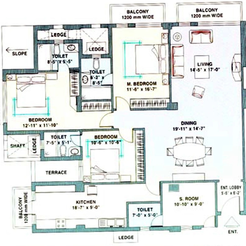 DLF Trinity Towers — 3 BHK Floor Plan