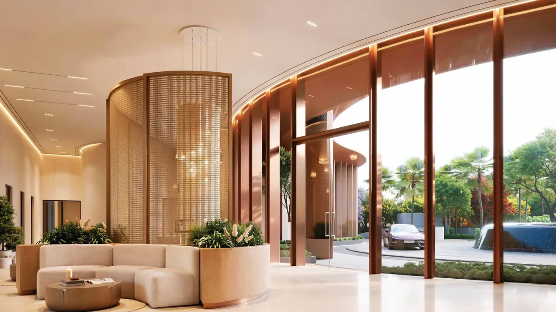 Eldeco Terra and Sol entrance lobby with backlit lattice screen, Sector 80 Gurugram