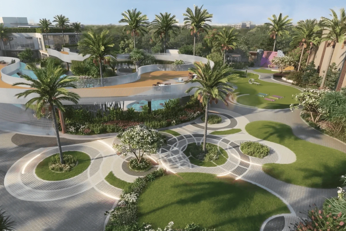 Landscaped garden aerial view