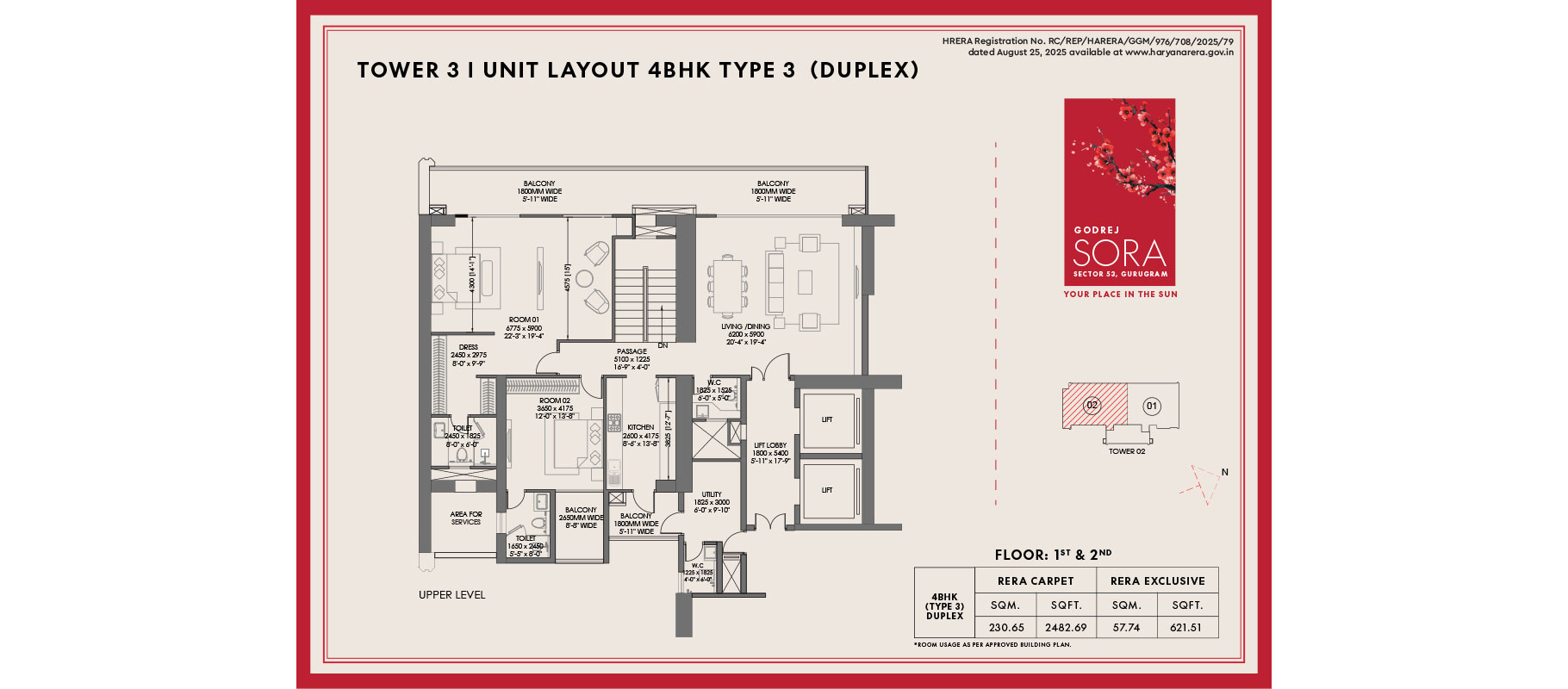 Godrej Sora — 4 BHK Duplex Floor Plan, Tower 3