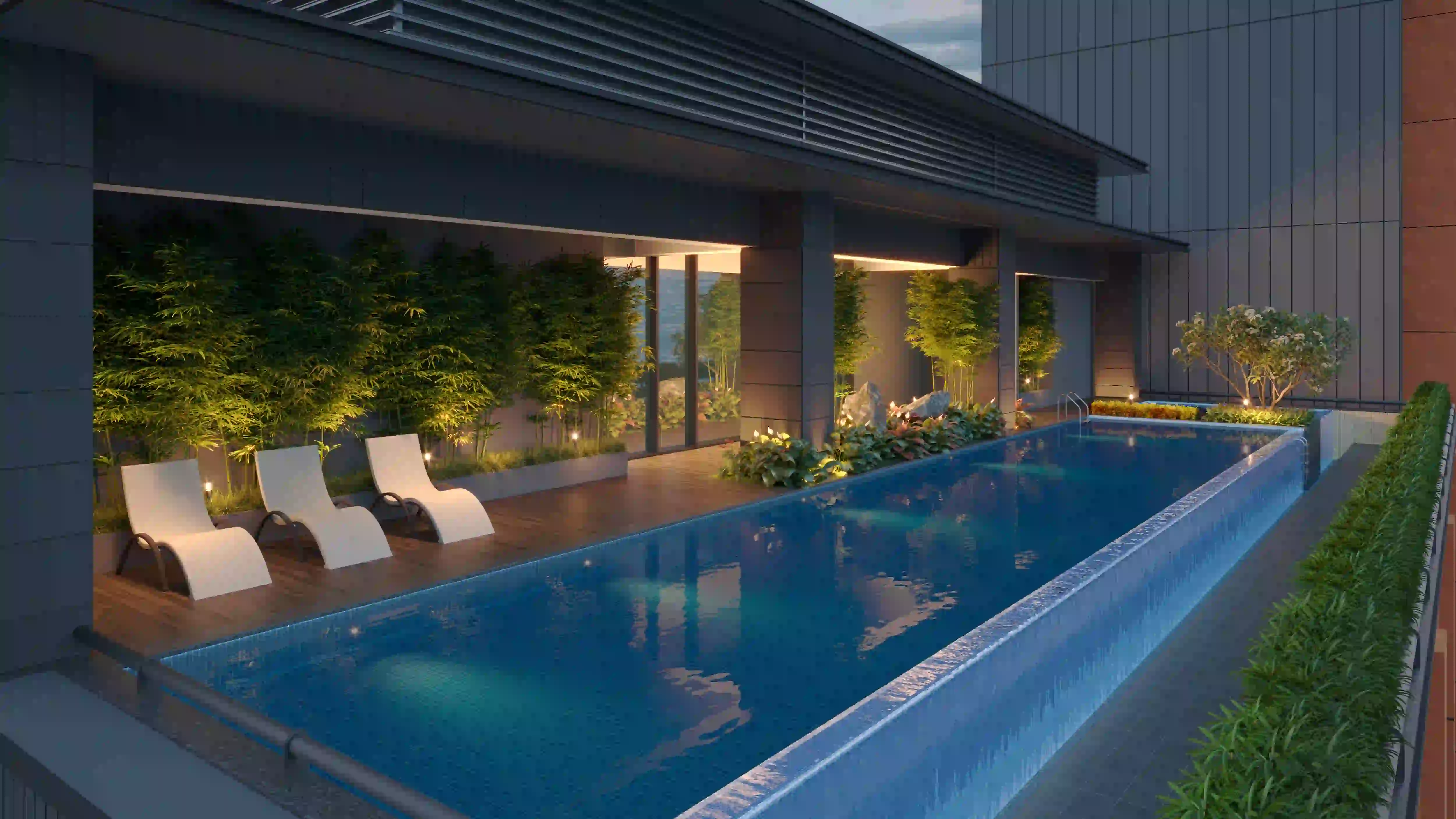 Godrej Sora — Rooftop Pool, Evening