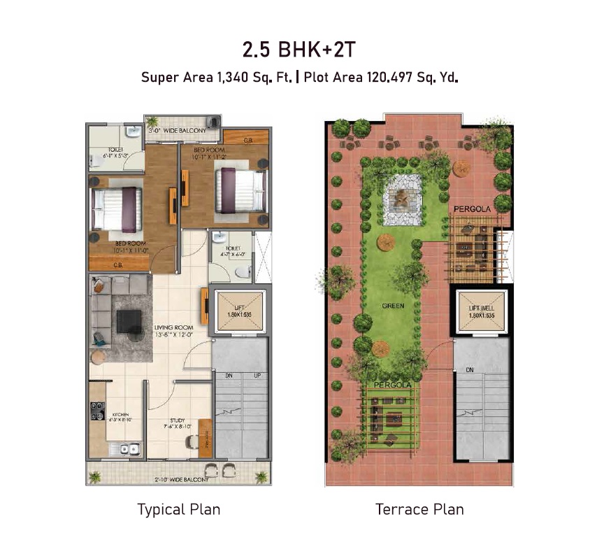 JMS Premier Floors — 2 BHK Floor Plan (1,340 Sq.Ft.)