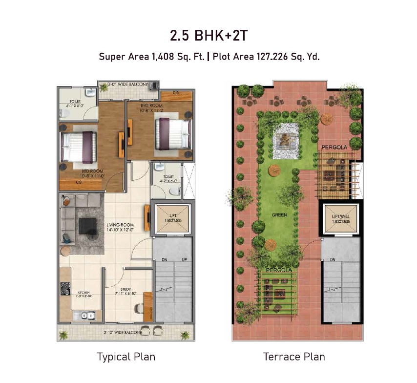 JMS Premier Floors — 2 BHK Floor Plan (1,408 Sq.Ft.)