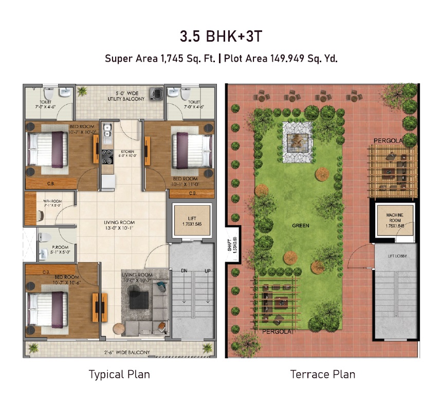JMS Premier Floors — 3 BHK Floor Plan (1,745 Sq.Ft.)