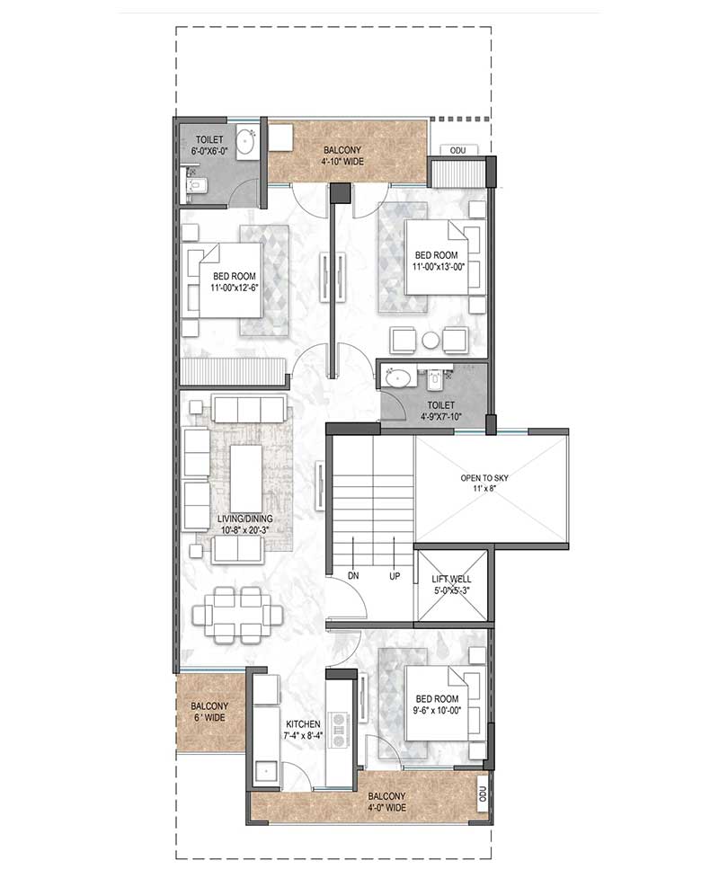 Landmark Avana — 3 BHK Independent Floor Plan, 3 Bedrooms