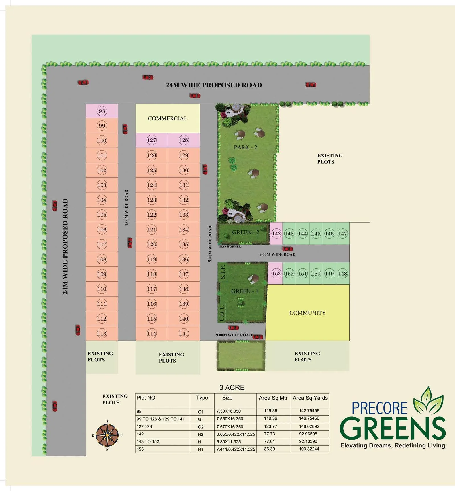Buildcon Precore Greens — 3 Acre Block Layout Plan
