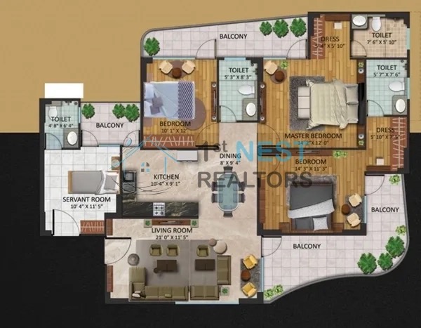 Oxirich Chintamanis — 3 BHK + Servant Floor Plan