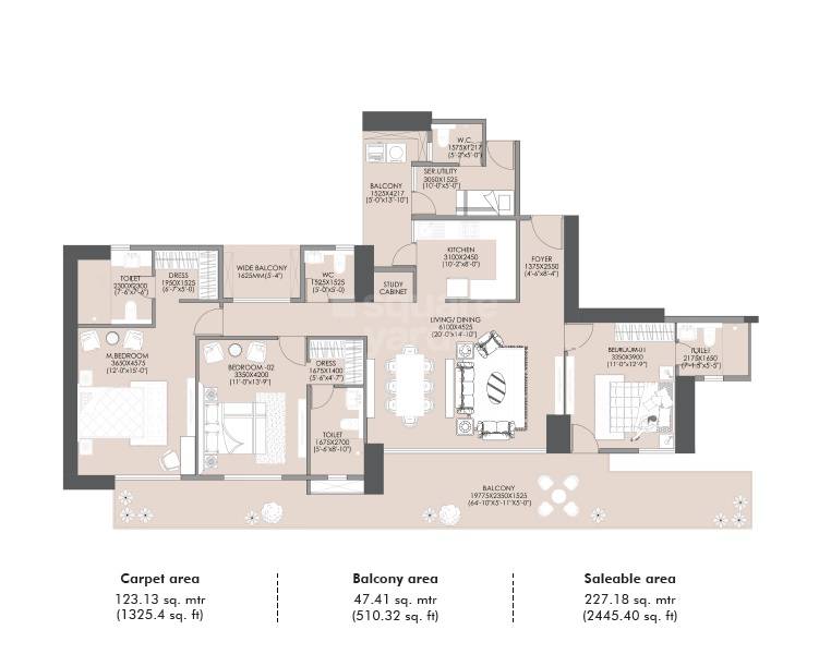 3 BHK 2445 sqft floor plan