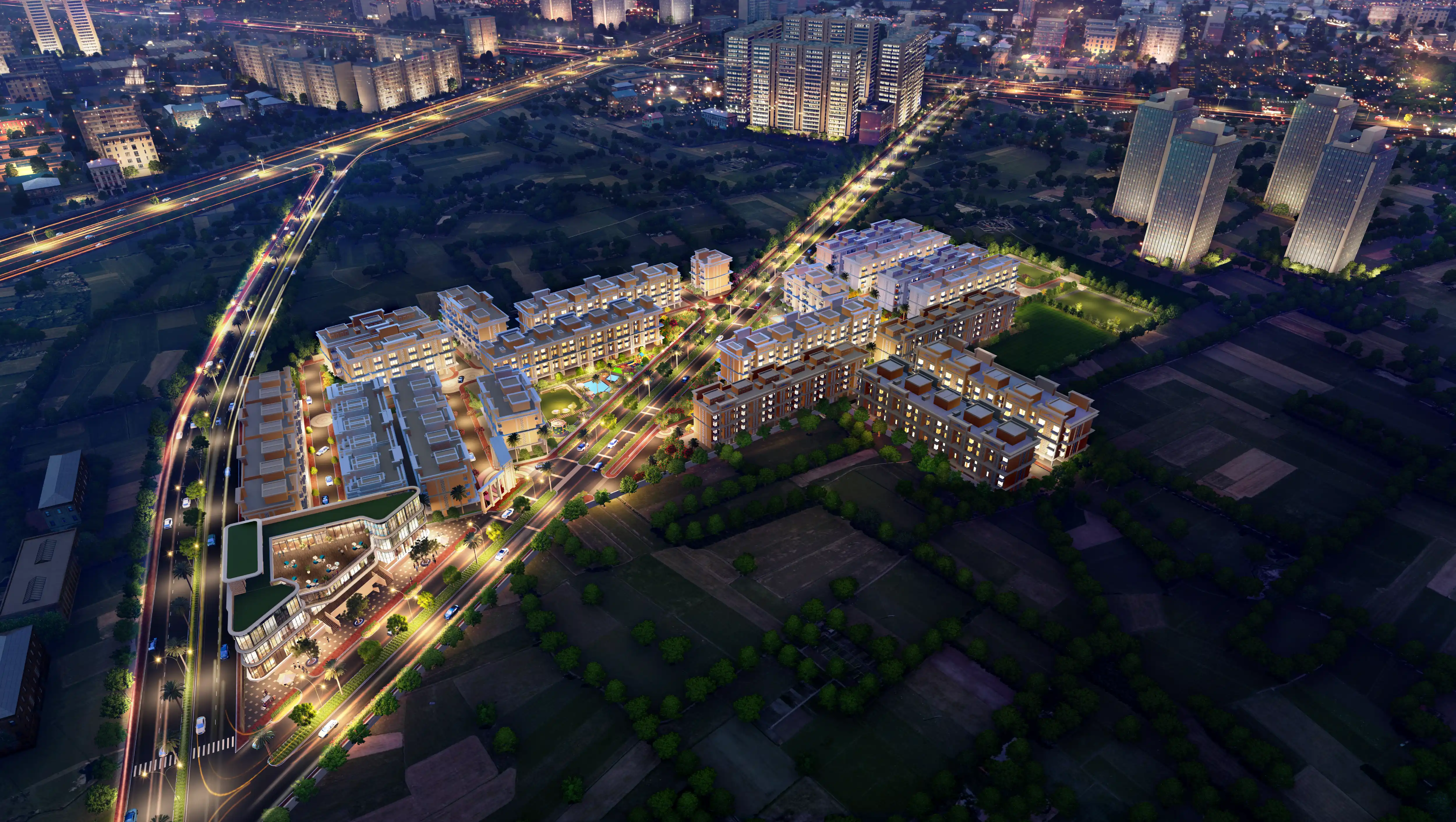 Signature Global City 81 — Night Aerial View