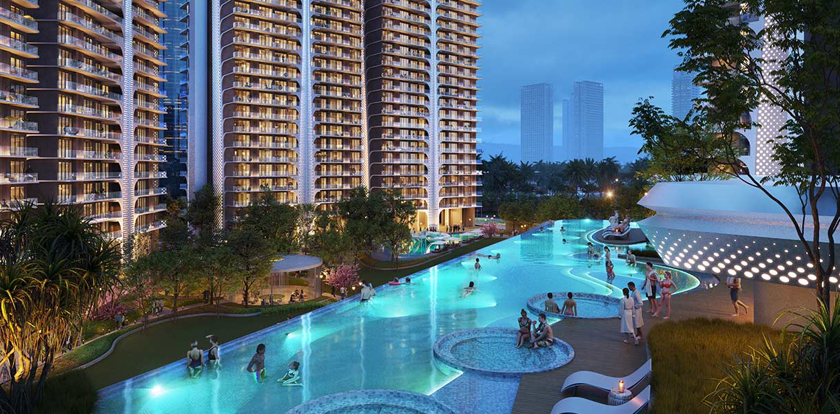 Smartworld The Edition — Landscaped Pool Deck, Twilight View