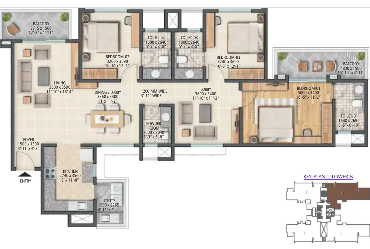 Sobha City — Floor Plan 3