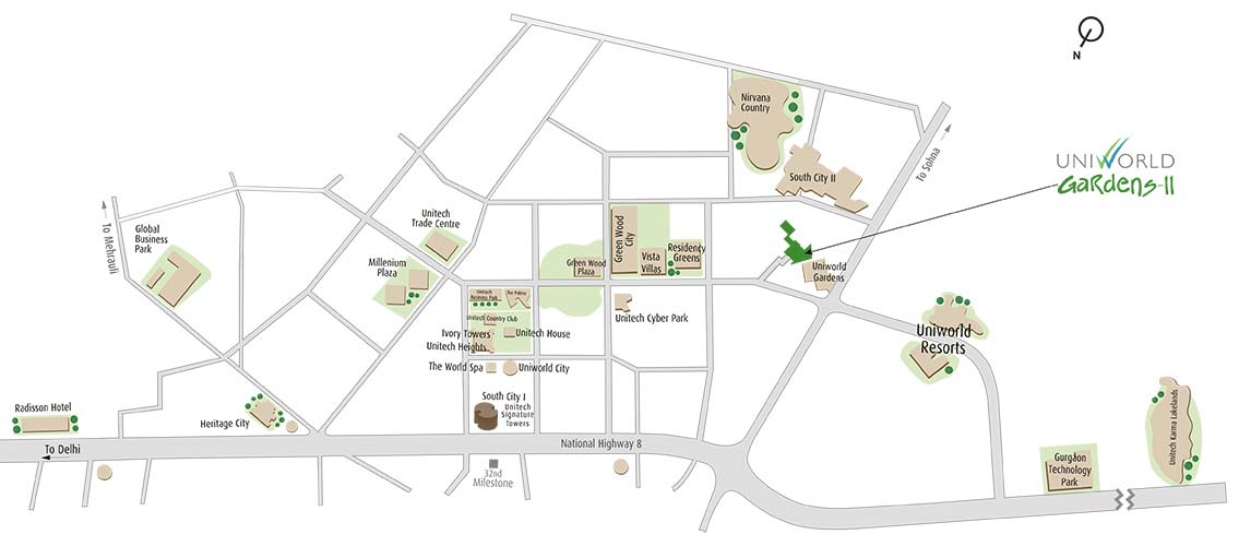 Unitech Uniworld Garden 2 — Location Map, Sector 47