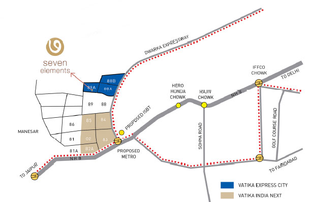 Vatika Seven Elements — Location Map, Sector 89A