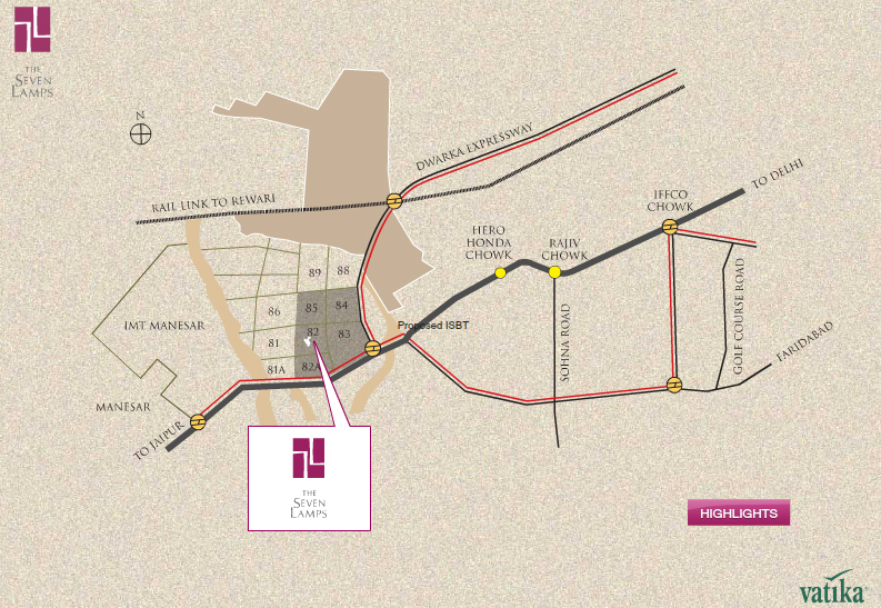 Vatika Seven Lamps — Location Map, Sector 82