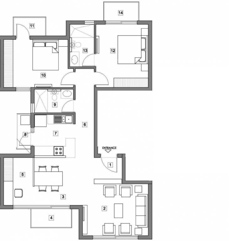 Vatika Xpressions — 2 BHK Floor Plan — 1,350 sq ft