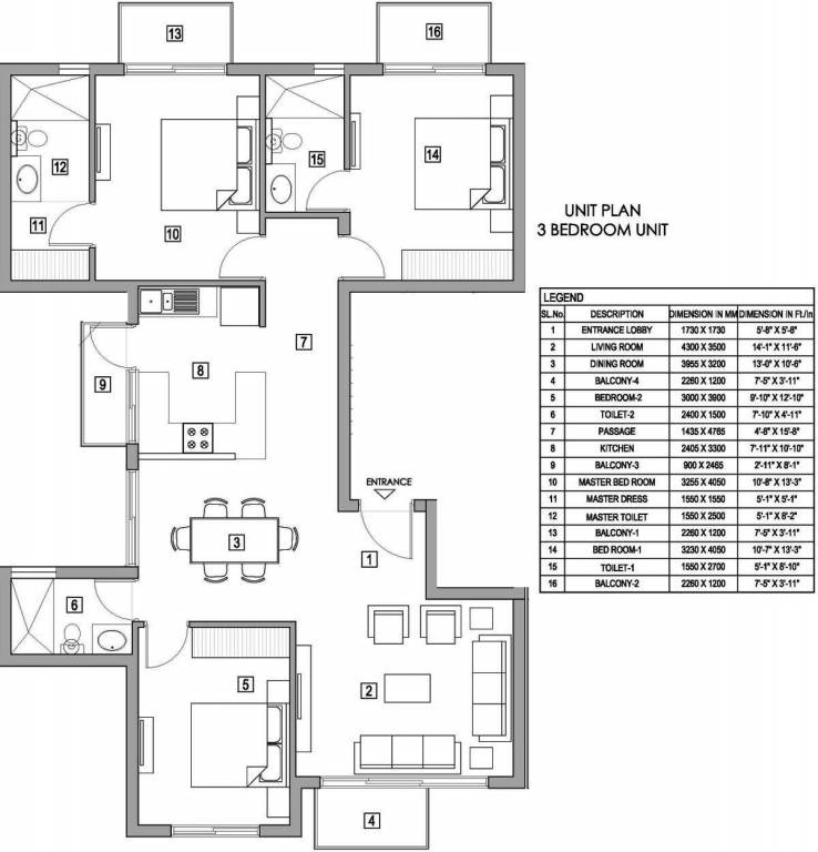 Vatika Xpressions — 3 BHK Floor Plan — 1,550 sq ft